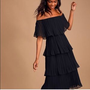 Navy Tiered Ruffle Midi Dress